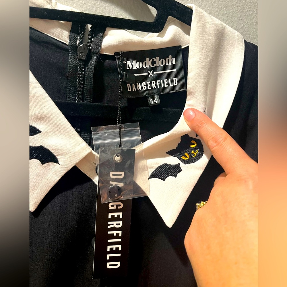 Mod Cloth x Dangerfield Bats & Cats Collide Spooky Girly Goth Dress size 14